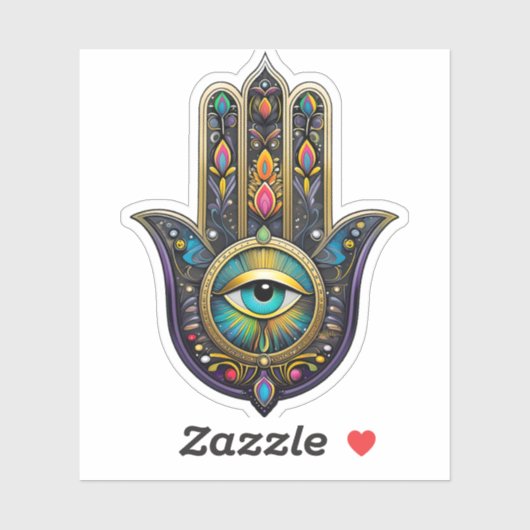Colorful Black Gold Hamsa w/ Turquoise Third Eye シール (シート)