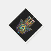 Colorful Black Gold Hamsa w/ Turquoise Third Eye スタンダードカクテルナプキン (角)