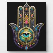 Colorful Black Gold Hamsa w/ Turquoise Third Eye フォトプラーク (正面)