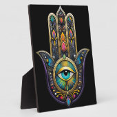 Colorful Black Gold Hamsa w/ Turquoise Third Eye フォトプラーク (側面)