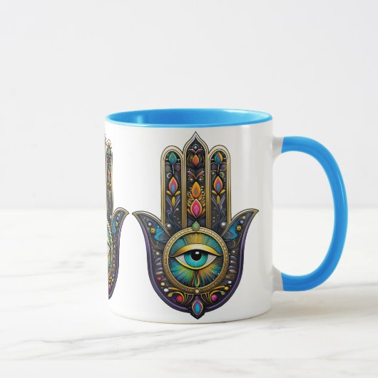 Colorful Black Gold Hamsa w/ Turquoise Third Eye マグカップ (右)