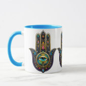 Colorful Black Gold Hamsa w/ Turquoise Third Eye マグカップ (左)