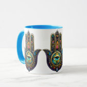 Colorful Black Gold Hamsa w/ Turquoise Third Eye マグカップ (正面左)