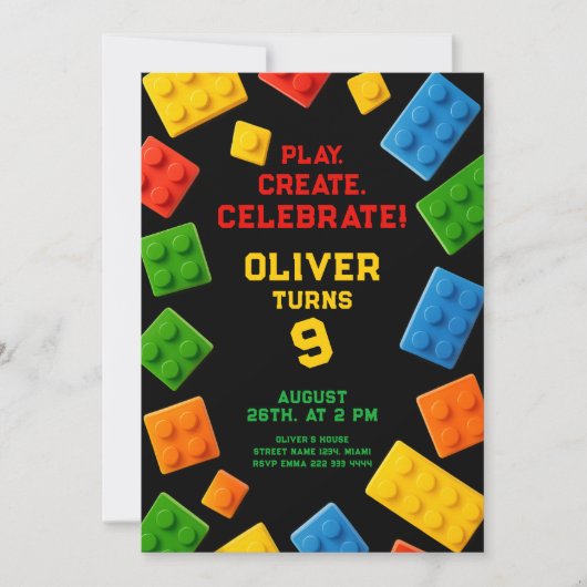 Colorful Block Birthday Party 招待状 (正面)