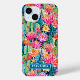 Colorful Blooming Cacti Personalized iPhone 15ケース