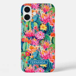 Colorful Blooming Cacti Personalized iPhone 16 Plusケース