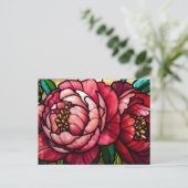 Colorful Blooming Peony Flowers ポストカード (スタンド正面)