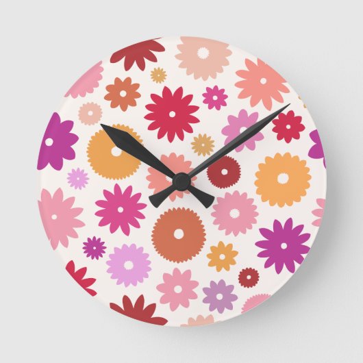 Colorful Blooms Large Pattern ラウンド壁時計 (正面)