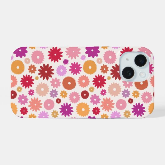Colorful Blooms Repeat Pattern iPhone 15ケース (裏面横)