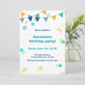 Colorful Blue Green & Yellow Confetti Boy Birthday 招待状 (スタンド正面)