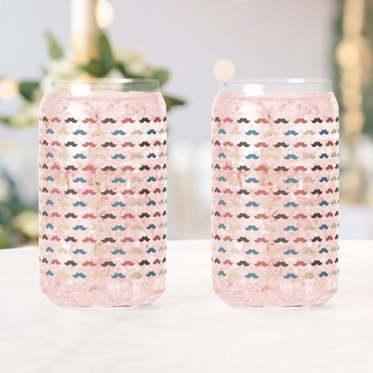 Colorful Blue Orange Brown Hipster Mustaches ガラス缶 (インサイチュ (ウェディング))