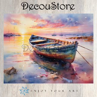 Colorful Boat on the Water Decoupage 薄葉紙