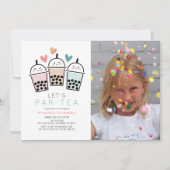 Colorful Boba Bubble Tea Party Photo Birthday 招待状 (正面)