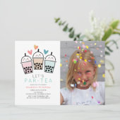 Colorful Boba Bubble Tea Party Photo Birthday 招待状 (スタンド正面)