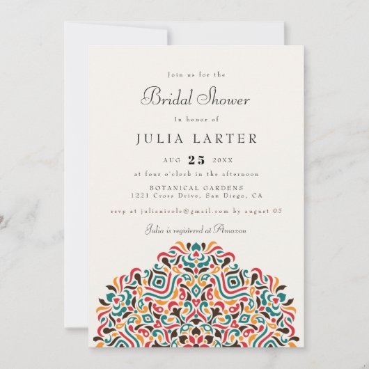 Colorful Boho Ethnic Accent Bridal Shower 招待状 (正面)