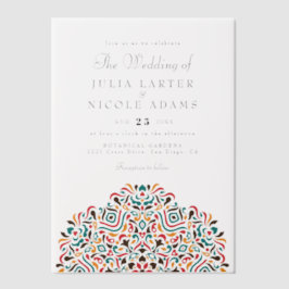 Colorful Boho Ethnic Botanical Accent Mandala ベラム紙招待状