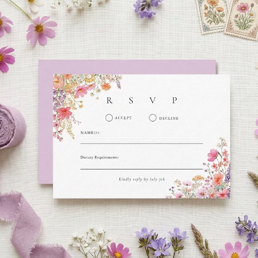 Colorful Boho Summer Wildflower Wedding 出欠カード