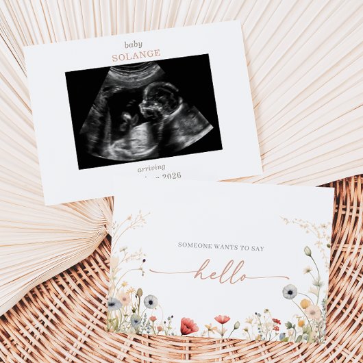 Colorful Boho Wildflower Photo Pregnancy Card 招待状