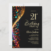 Colorful Bokeh 21st Birthday Party 招待状 (正面)