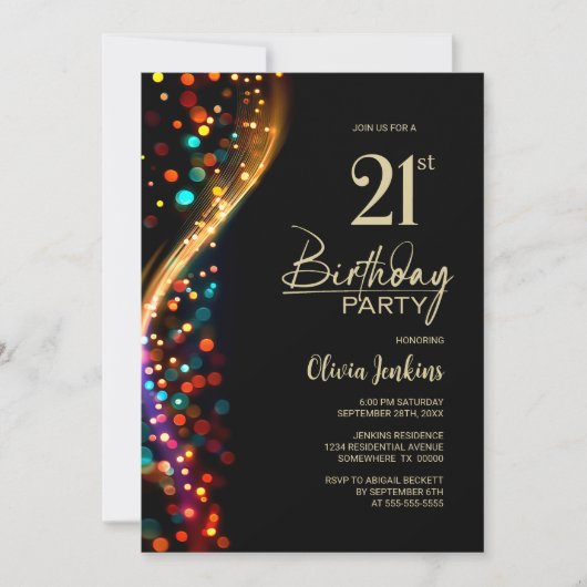 Colorful Bokeh 21st Birthday Party 招待状 (正面)
