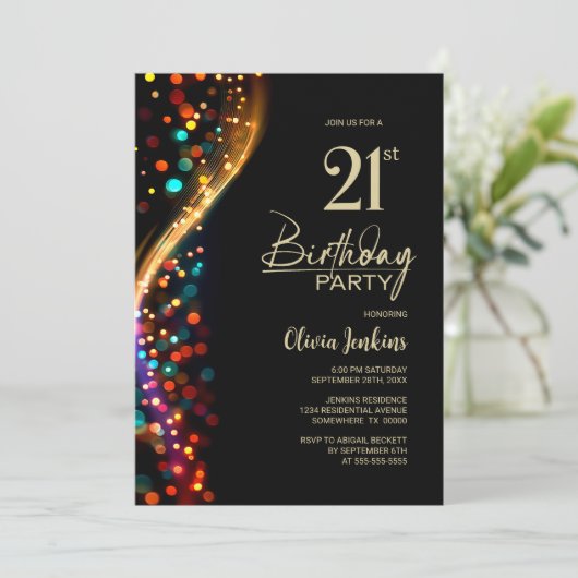 Colorful Bokeh 21st Birthday Party 招待状 (スタンド正面)