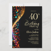 Colorful Bokeh 40th Birthday Party 招待状 (正面)