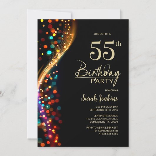Colorful Bokeh 55th Birthday Party 招待状 (正面)