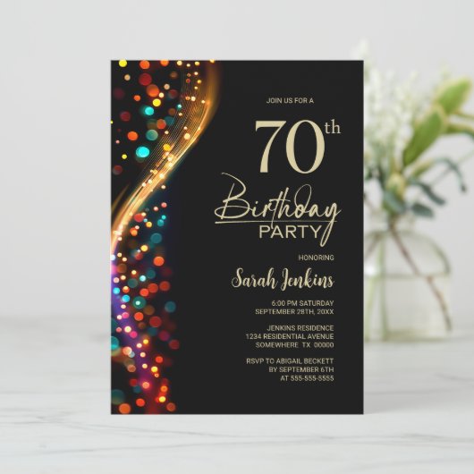 Colorful Bokeh 70th Birthday Party 招待状 (スタンド正面)