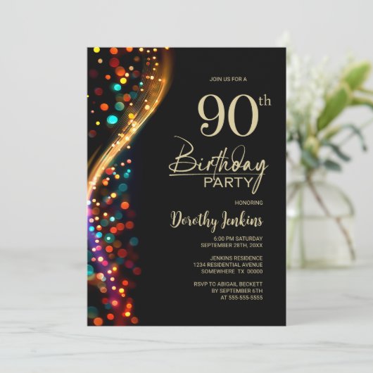 Colorful Bokeh 90th Birthday Party 招待状 (スタンド正面)