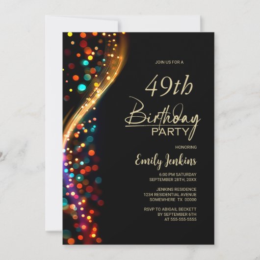 Colorful Bokeh Any Age Birthday Party 招待状 (正面)