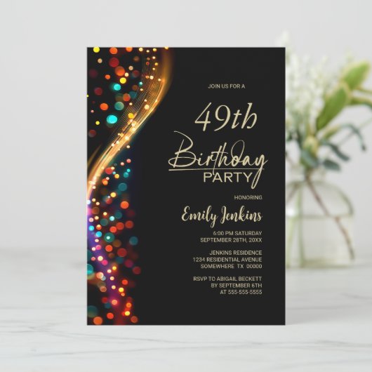 Colorful Bokeh Any Age Birthday Party 招待状 (スタンド正面)