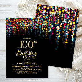 Colorful Bokeh Party Lights 100th Birthday Party 招待状