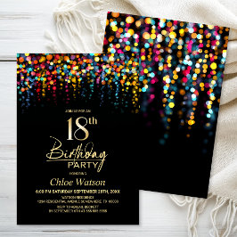 Colorful Bokeh Party Lights 18th Birthday Party 招待状