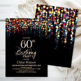 Colorful Bokeh Party Lights 60th Birthday Party 招待状