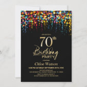 Colorful Bokeh Party Lights 70th Birthday Party 招待状 (正面)
