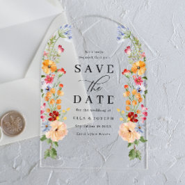 Colorful Bold Wildflower Wedding Save The Date アクリル招待状