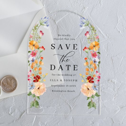 Colorful Bold Wildflower Wedding Save The Date アクリル招待状