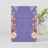 Colorful Bold Wildflowers Purple Wedding 招待状 (スタンド正面)