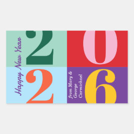 Colorful Bold Year Blocks New Year Party 長方形シール