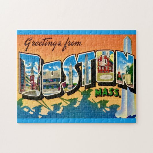 Colorful Boston Postcard 11x14 ジグソーパズル (横)