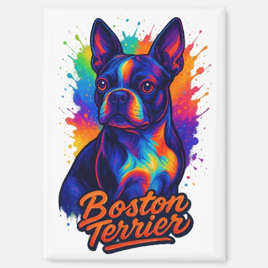 Colorful Boston Terrier Pop Art Portrait マグネット (正面)