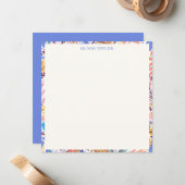 Colorful Botanical Border Custom Name Stationery ノートカード (正面/裏面インサイチュ)