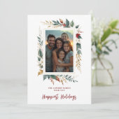 Colorful Botanical Christmas Frame Photo Family シーズンカード (スタンド正面)