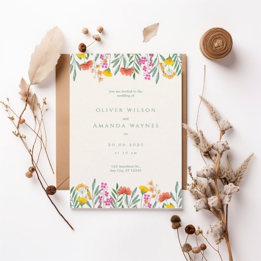 Colorful Botanical Frame Wedding Invitation 招待状