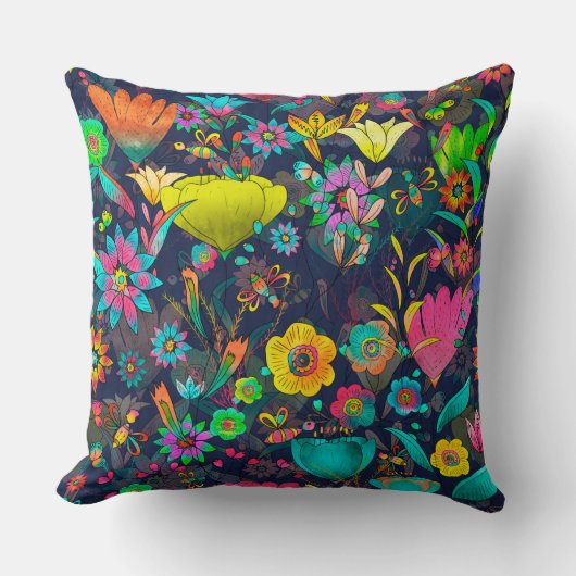 Colorful botanical pattern クッション (正面)
