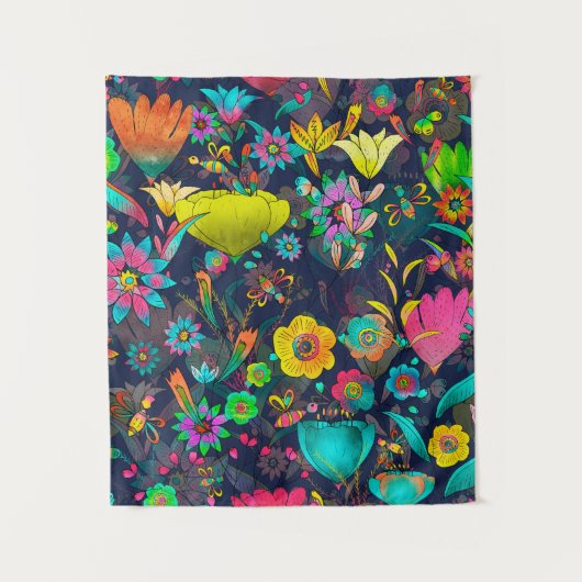 Colorful botanical pattern タペストリー (正面)