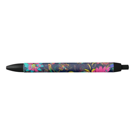 Colorful botanical pattern 黒ボールペン (正面)