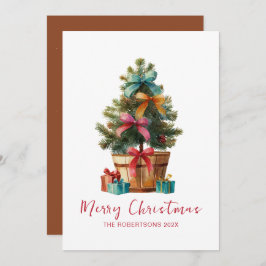 Colorful Bows Christmas Tree Rustic シーズンカード