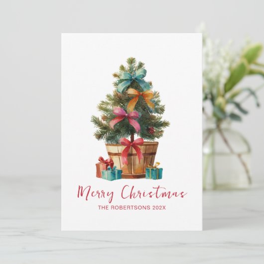 Colorful Bows Christmas Tree Rustic シーズンカード (スタンド正面)