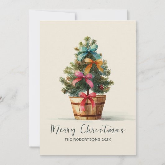 Colorful Bows Rustic Christmas Tree  シーズンカード (正面)